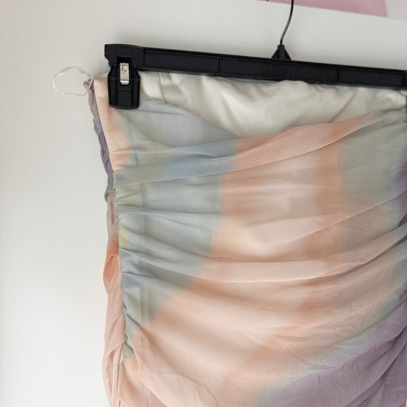 NEW | ZARA STRAPLESS MESH CORSET RUCHED MARBLED TIE DYE PASTEL BOHO MIDI DRESS - Picture 8 of 10